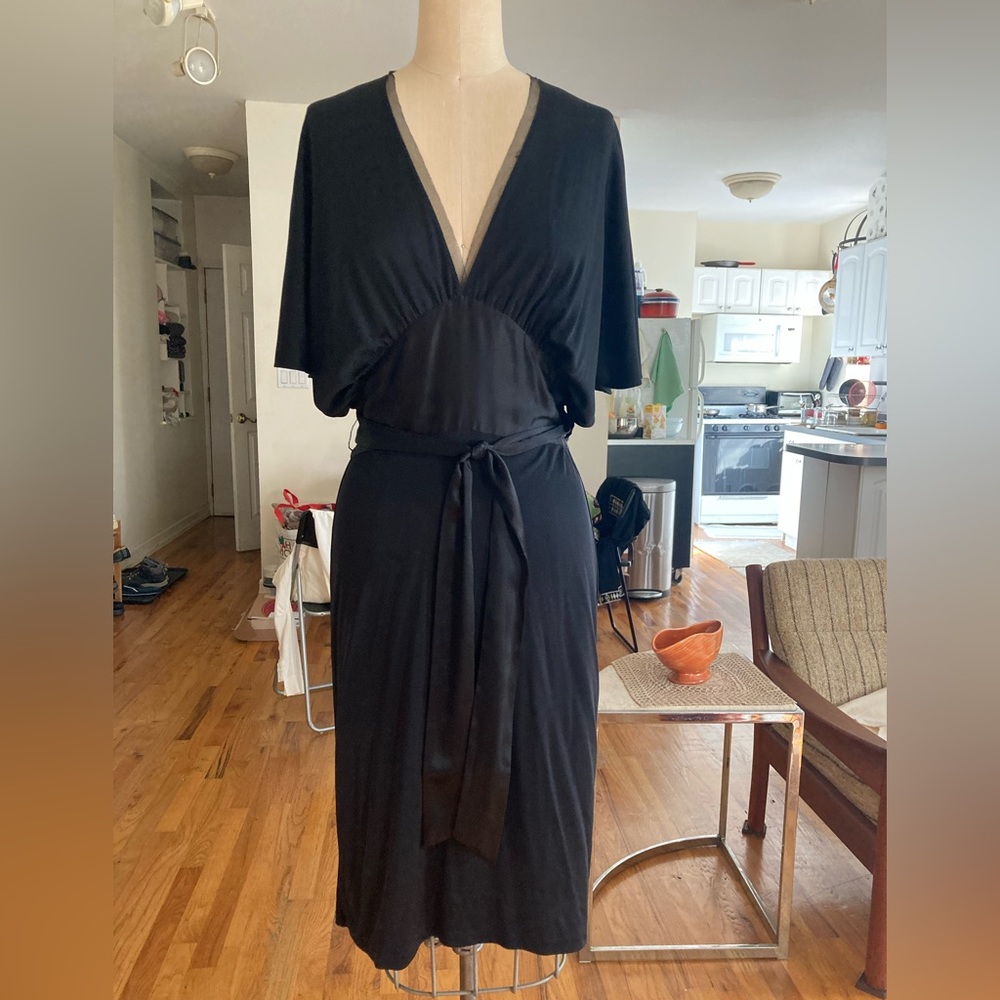 Vivienne Tam Black Silk Jersey Flutter Sleeve Wrap Dress Womens Medium